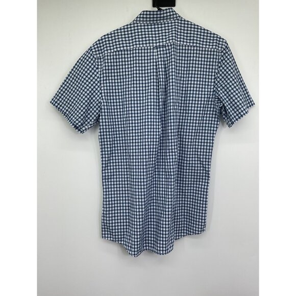 Izod Mens Medium Blue & White Checkered Short Sleeve Button-Down Shirt - Picture 8 of 8